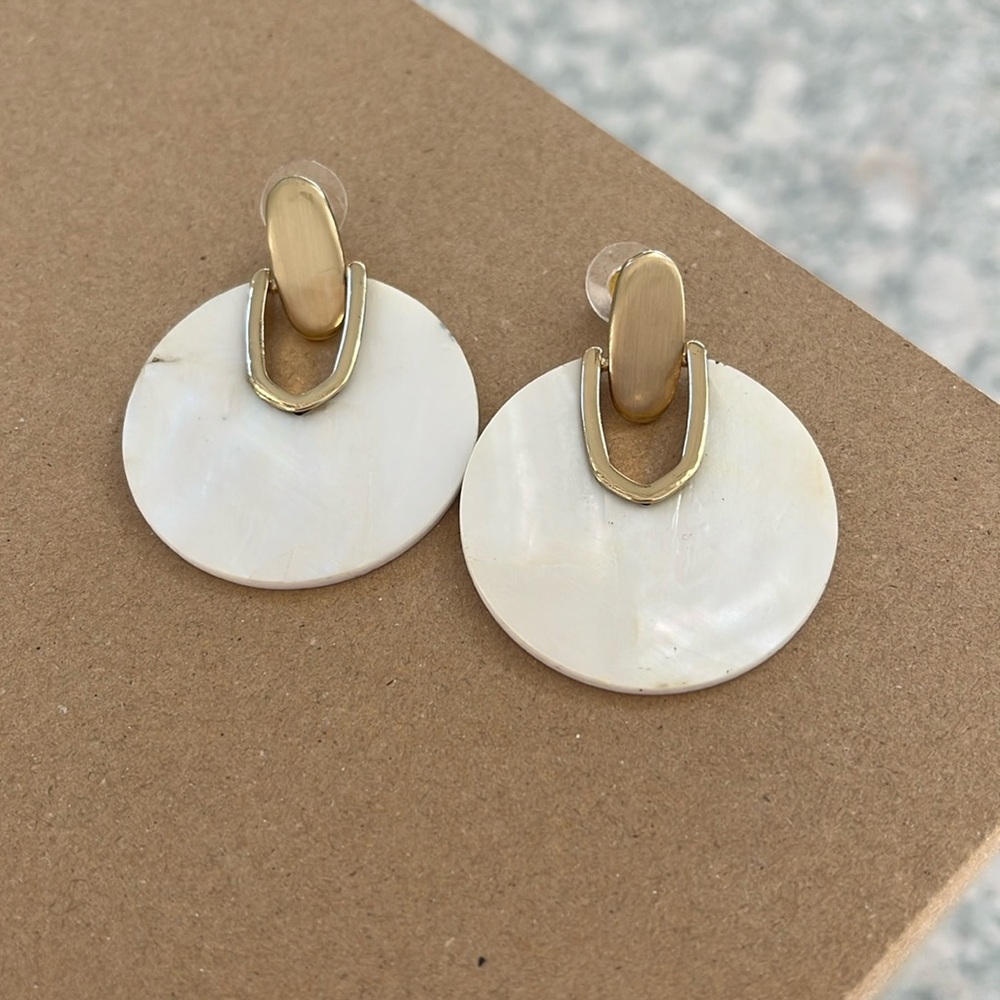 White Pearlized Circle Earrings